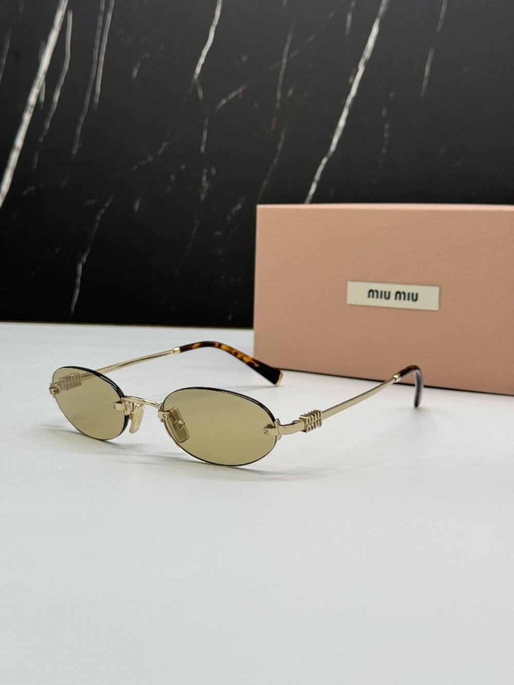 NEW MIU MIU MUA54S ZVN10R OVAL CREAM GOLD SUNGLASSES MIU MIU MU A54S ZVN10R